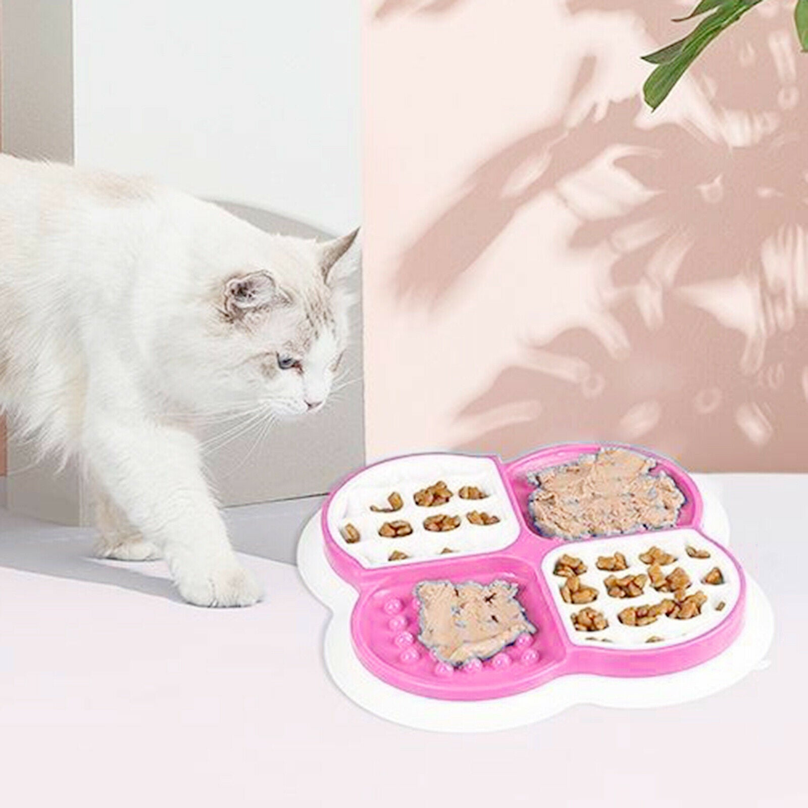 Pet Bowl Dog Cat Slow Eating Feeding Food Bowls Portable Puppy Feeder Pink