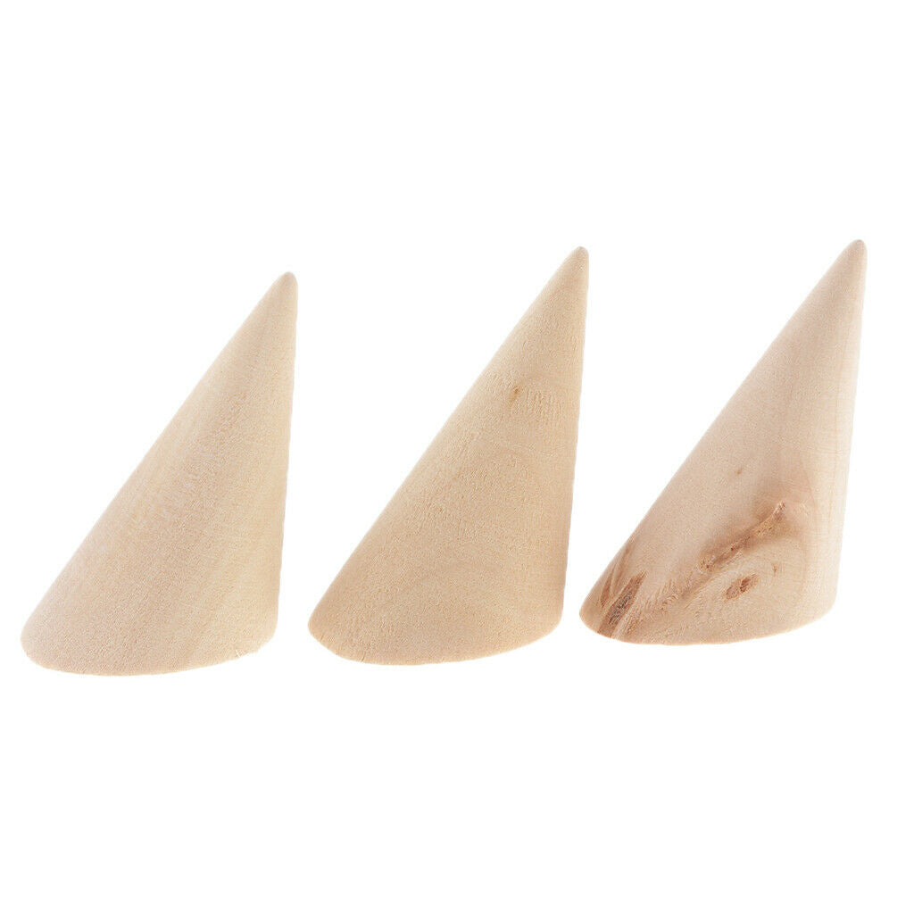 9Pcs Wood Ring Band Jewelry Cone Display Stand Rack Holder Shop Showcase