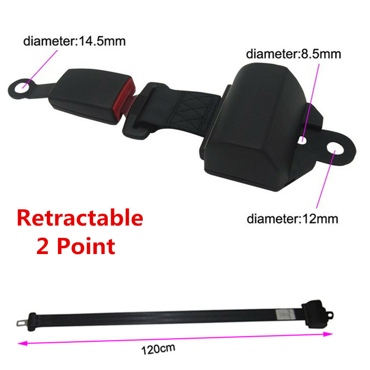 Universal 2 Point Retractable Car Seat Belt Safety Harness Seatbelt Strap Buckle