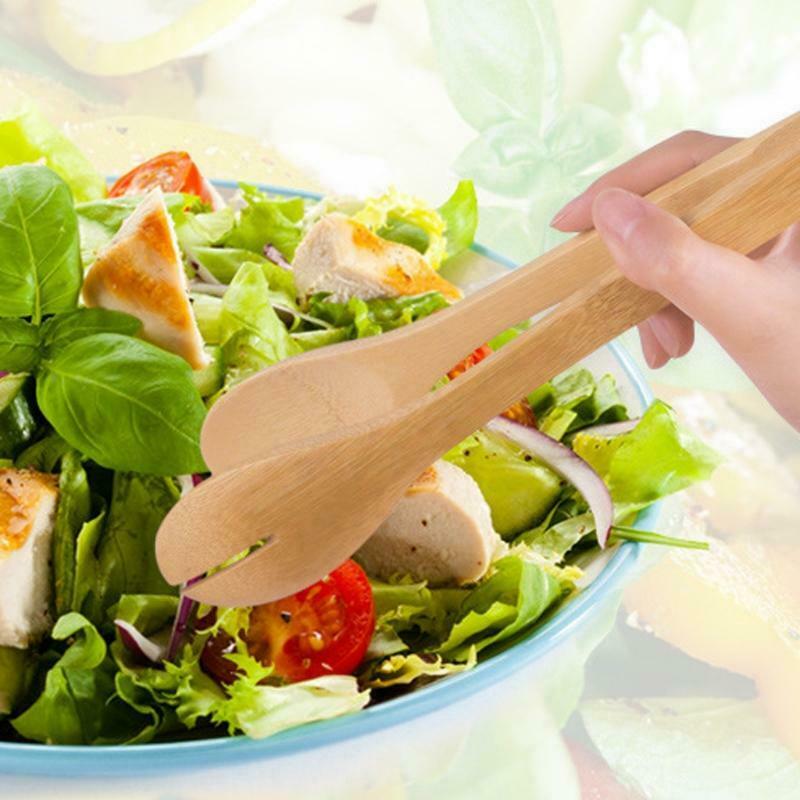 Bamboo Wooden Food BBQ Salad Toast Tongs Cake Pastry Tea Clip Clamp Kitchen Tool