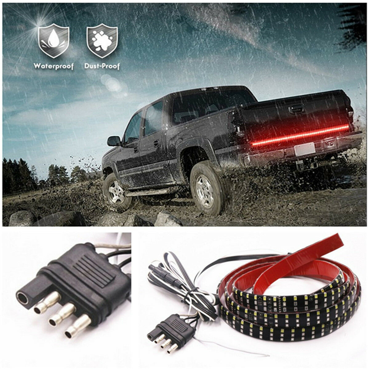 60" Triple Row 3 Colors Truck Pickup Tailgate Light Bar 5 Functions Waterproof