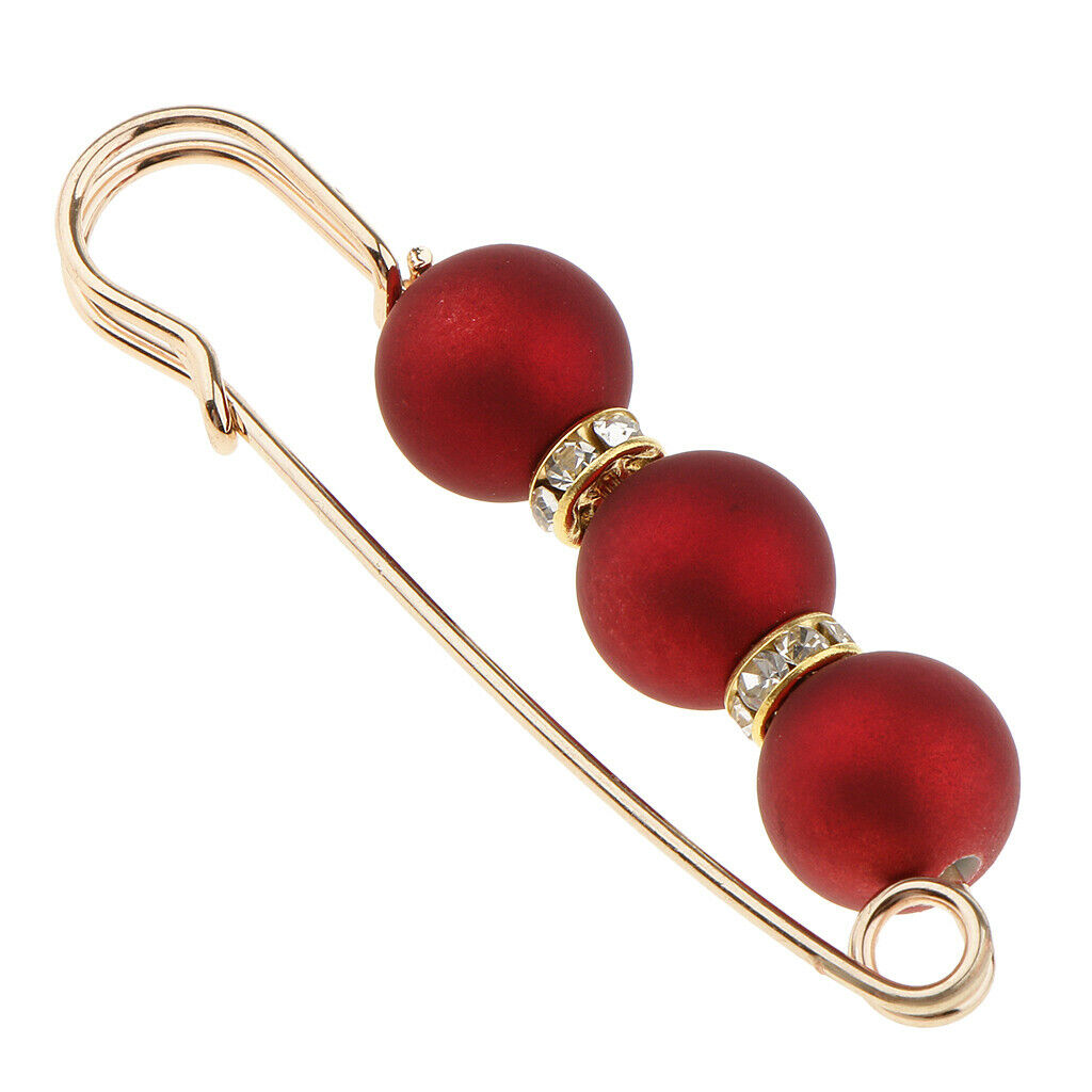 2 Pieces Lady Girls Pearls Rhinestone Spacer Beads Safety Pin Scarf Clip