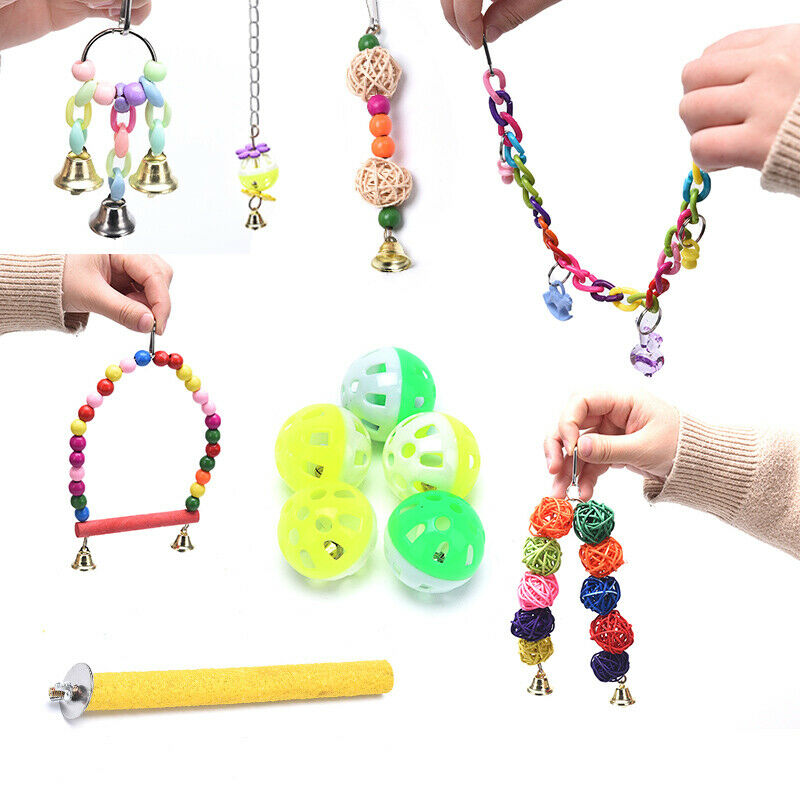 13pc Bird Cage Toys Parrots Swing Hanging Bridge Climbing Ladder Stand Ball BDA
