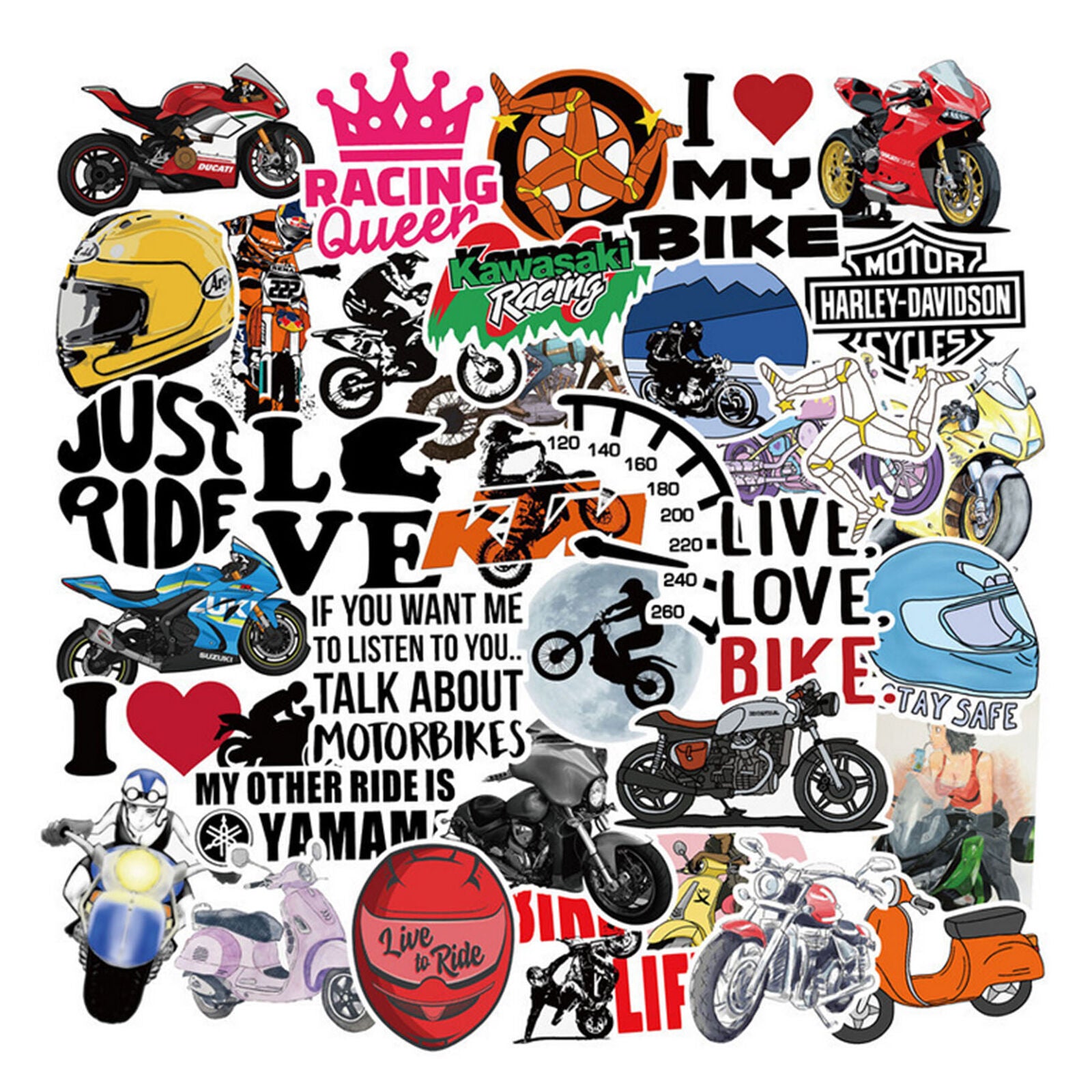 50Pcs Vinyl Motorcycle Stickers Bomb Laptop Luggage Skateboard Bike Decals Pack