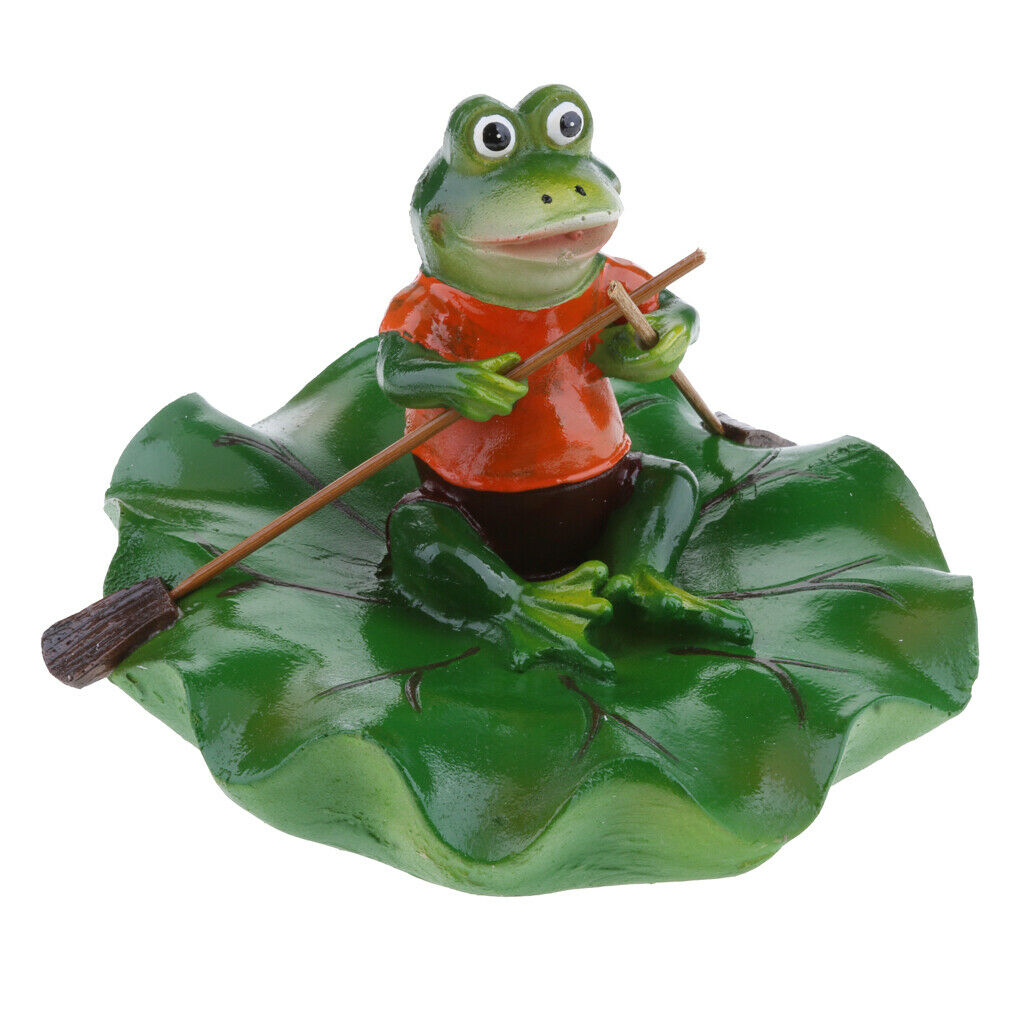 Floating Lotus Leaf and Rowing Frog Animal Ornament Garden Pond Decoration