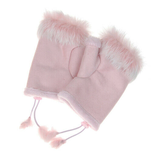 Rabbit Fur Girls Hand Wrist Warmer Fingerless Gloves - Light Pink