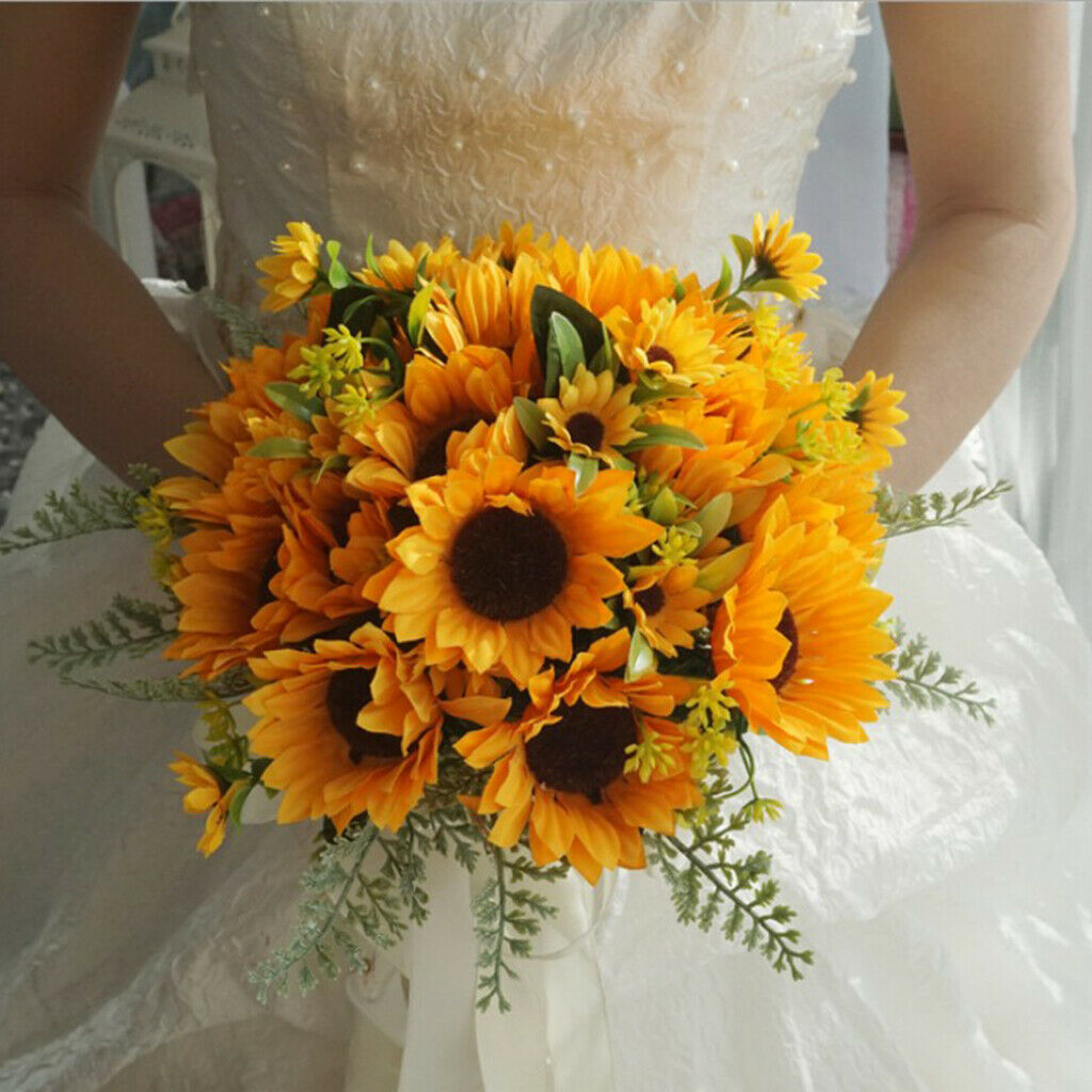 Artificial Sunflower Bouquet Wedding Bridal Holding Flowers Party Office