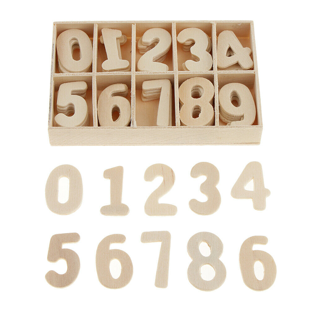 60 Packs Craft Wood Wooden Numbers Tray for Wedding Birthday Home Decorations