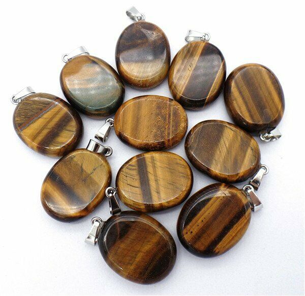 12Pcs/set 28x22x7mm Natural Tiger Eye Gem Constellation Oval Pendant Bead HH7705