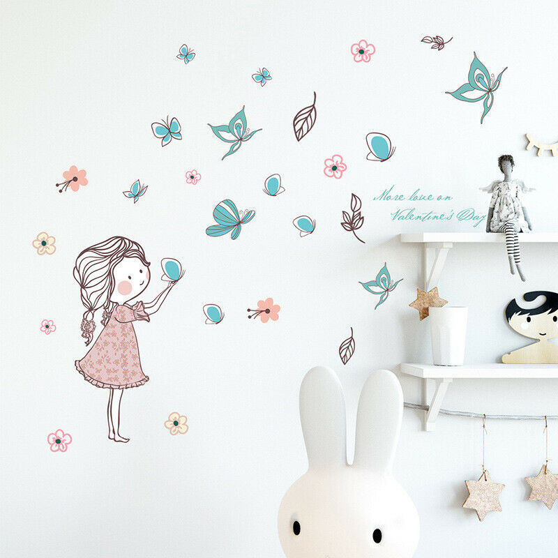 Flying butterfly girl wall stickers Girls room decoration art cartoon Wal.l8