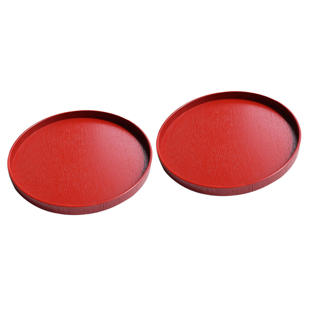 2x Wooden Serving Trays Salad Plate Red 21cm