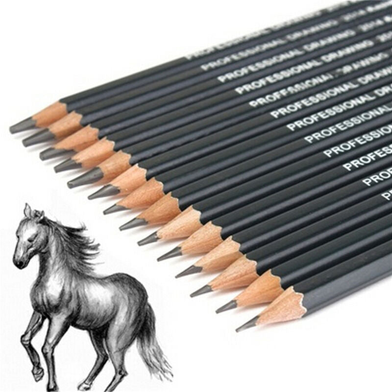 Set Of 14 Sketch Art Drawing Pencil Sketching Oil Base Artist Sketch Soft *u SJ