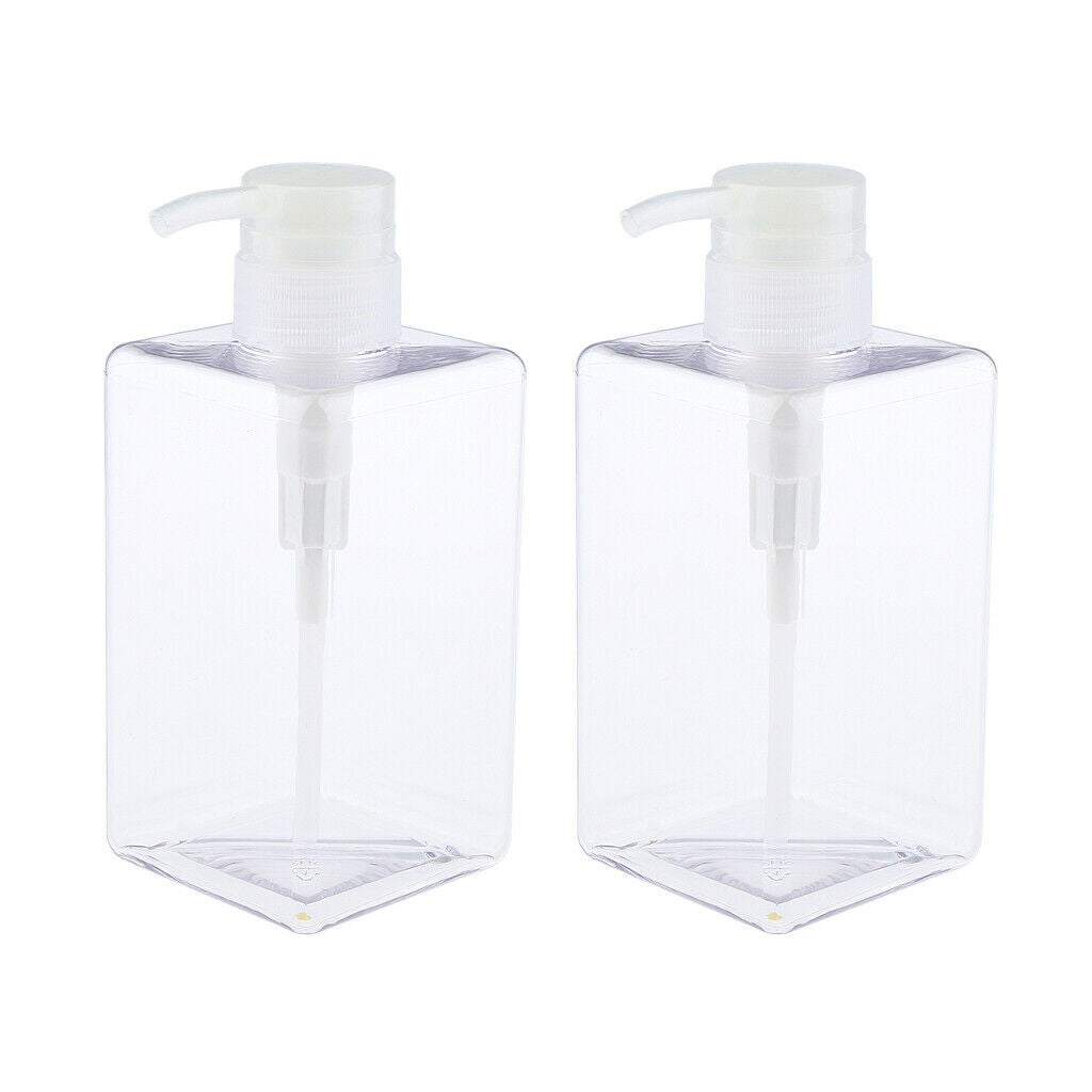 Empty Shampoo Conditioner Pump Bottle Refillable Container 450ml Clear 2pcs
