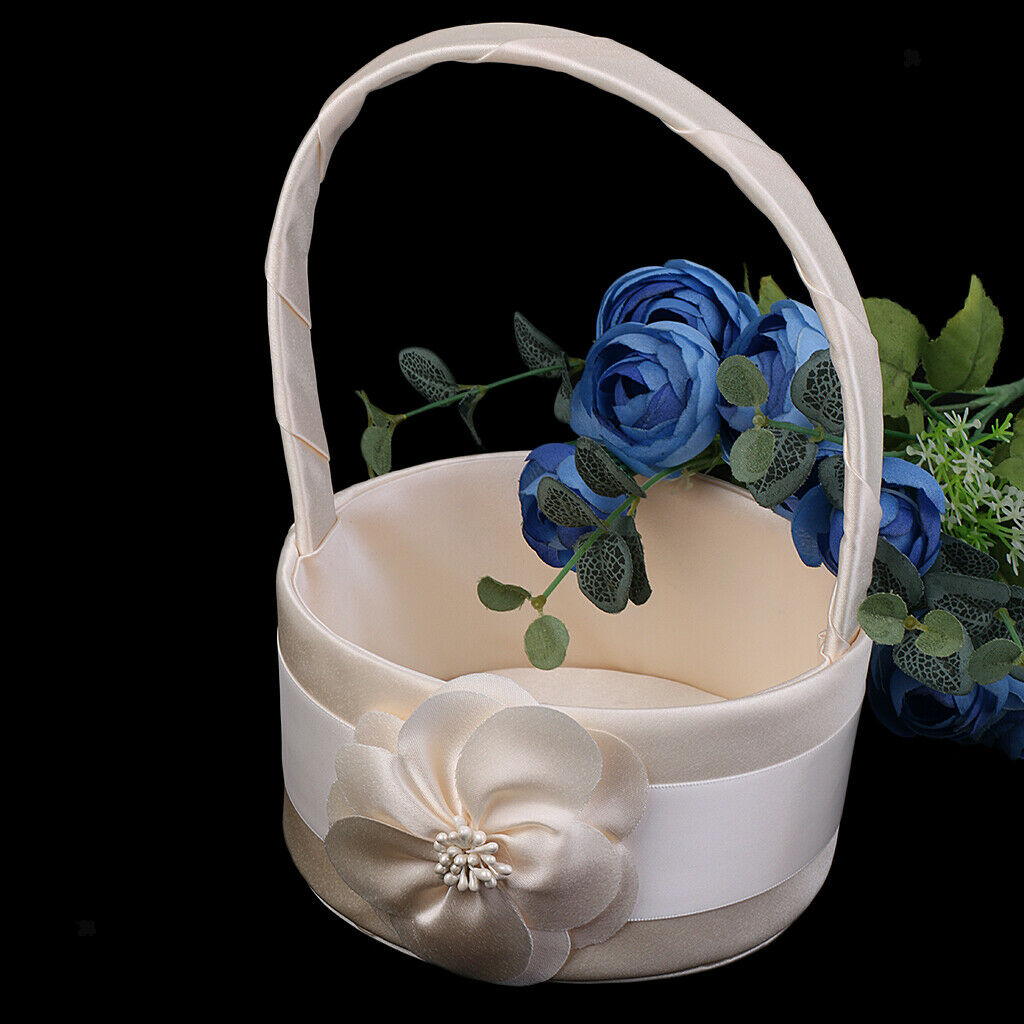 Premium Flower Girl Basket for Wedding Party Ceremony Events Decor Champagne