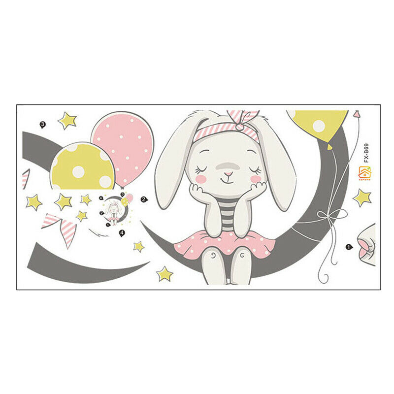 Cartoon Moon Bunny Wall Stickers Paper Kids Room Home Decor Background St.l8