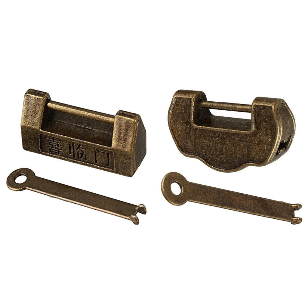2Pcs Metal Zinc Alloy Padlock for Furniture Luggage Suitcase Cabinet Bronze
