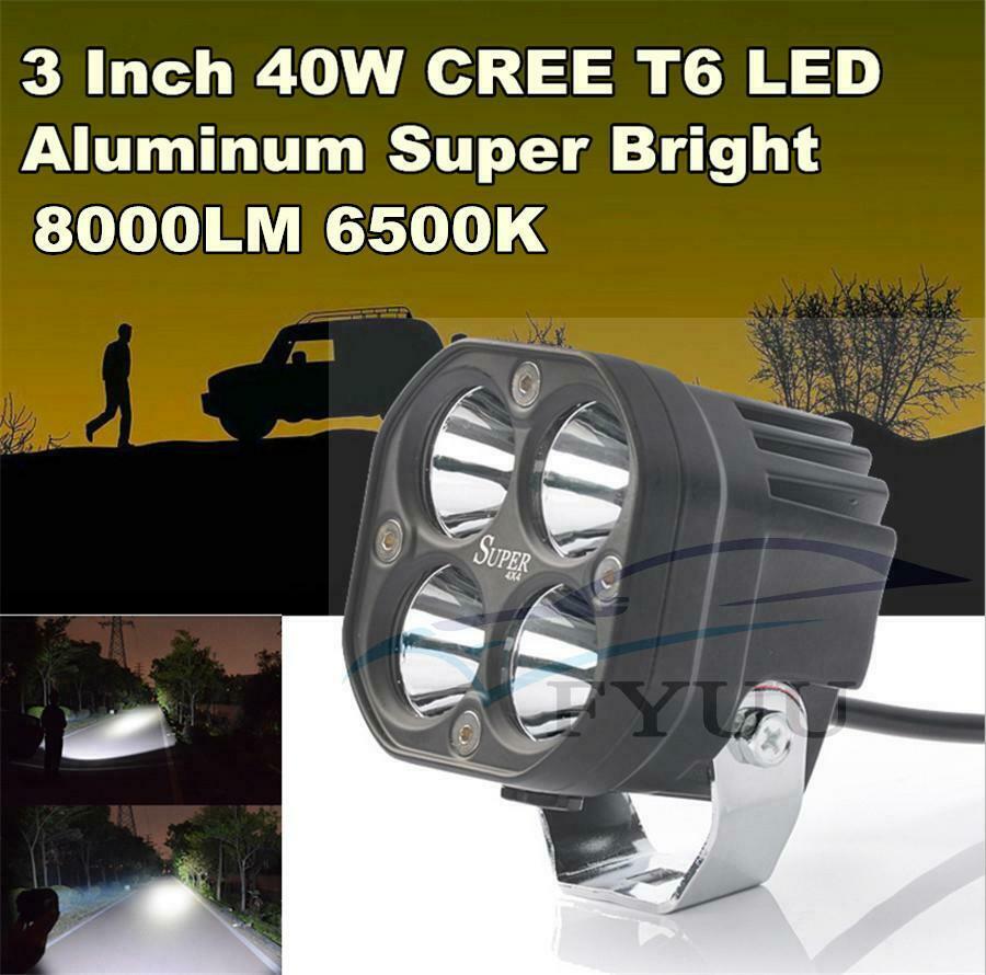 3 Inch 40W Motorcycle Auxiliary Spot light White Work LightT6 LED 8000LM 6500K