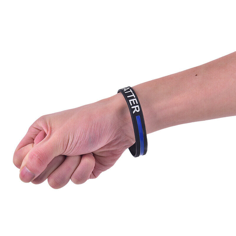 Fashion Style Police Lives Matter Wristband Black Thin Blue Line Rubber B.l8