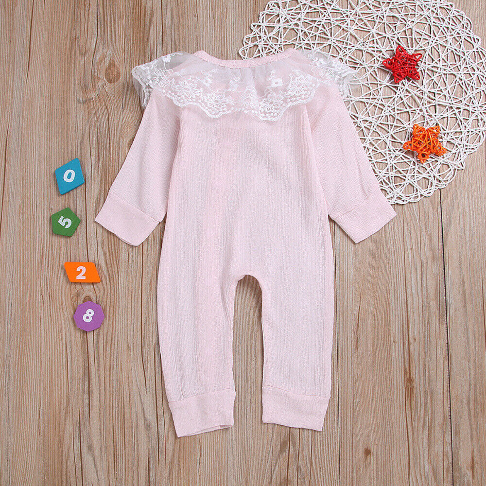 Newborn Baby Girl Clothes Lace Button Long Sleeve Romepr Summer Outfits
