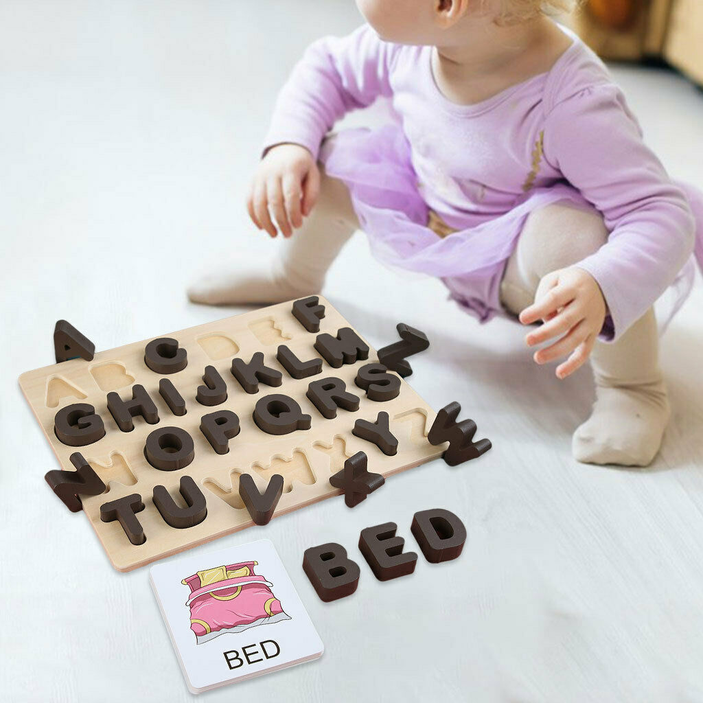 Wood Alphabet Letter Puzzle Board Early Learning Motor Skill Party Toys Gift