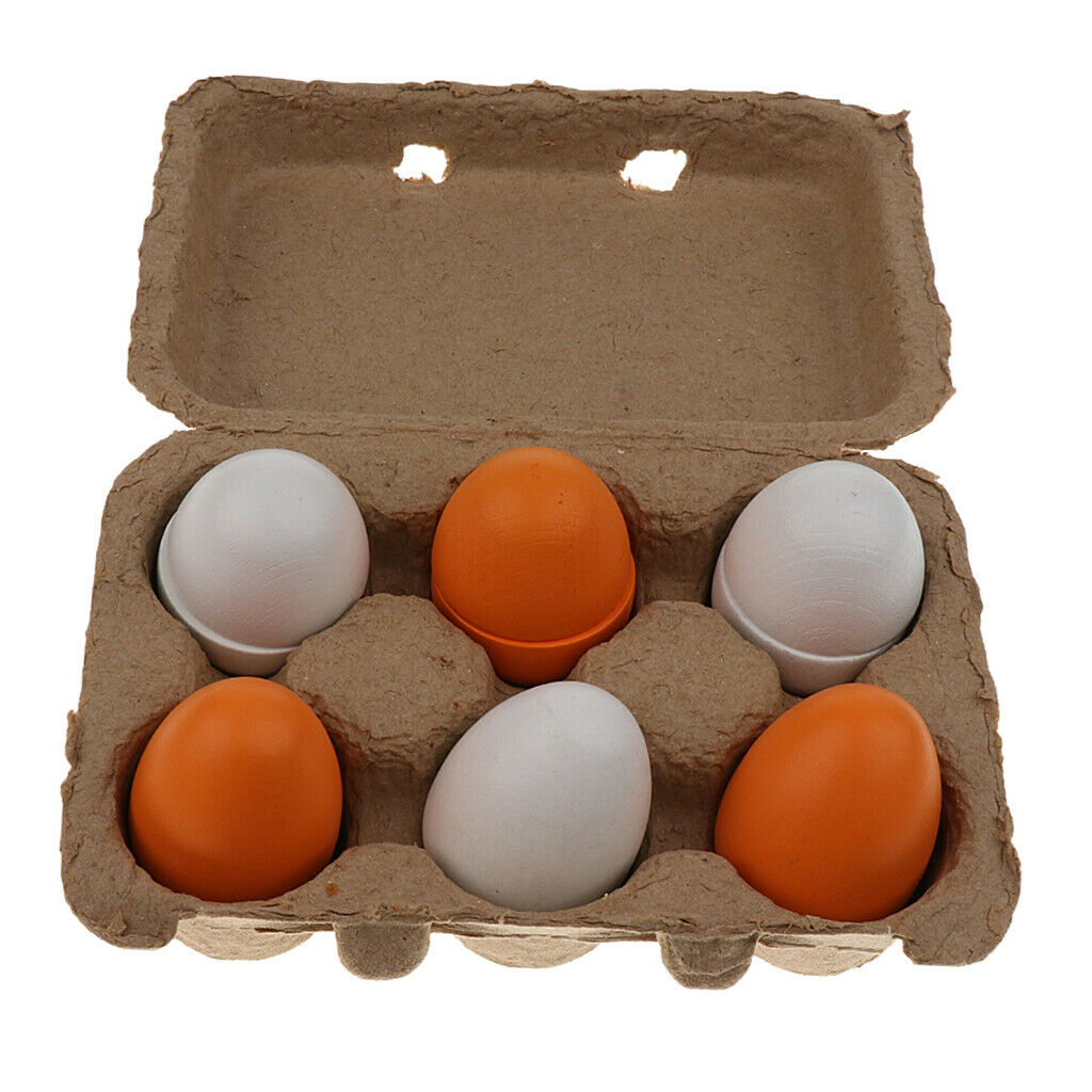 6 Pcs Wooden Eggs Yellow Kitchen Cooking Baking Pretend Play Kids Toys