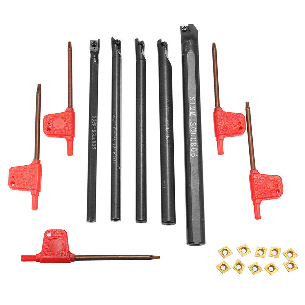 5pcs 6/7/8/10/12mm Boring Bar Tunring Tool Holder With Carbide Inserts