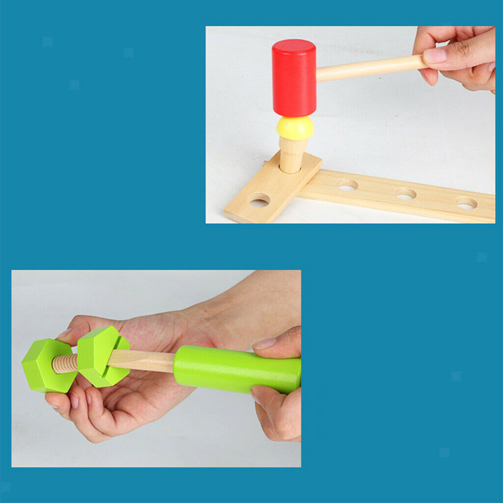 Children Wooden Toolbox Kit Screw Nut Toys Combination Construction Tools