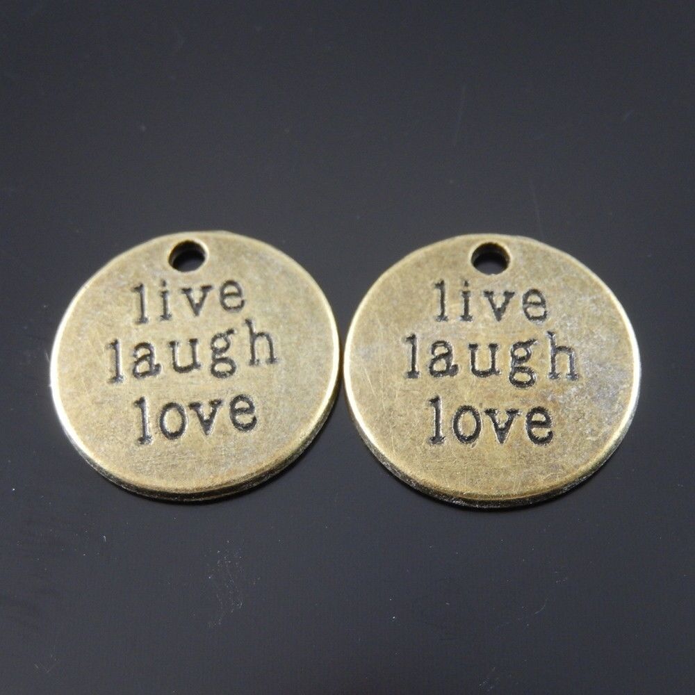 20 pcs Antiqued Bronze Tag Round Charm Alloy Engraved Pendant Drop Dangle 19*2mm