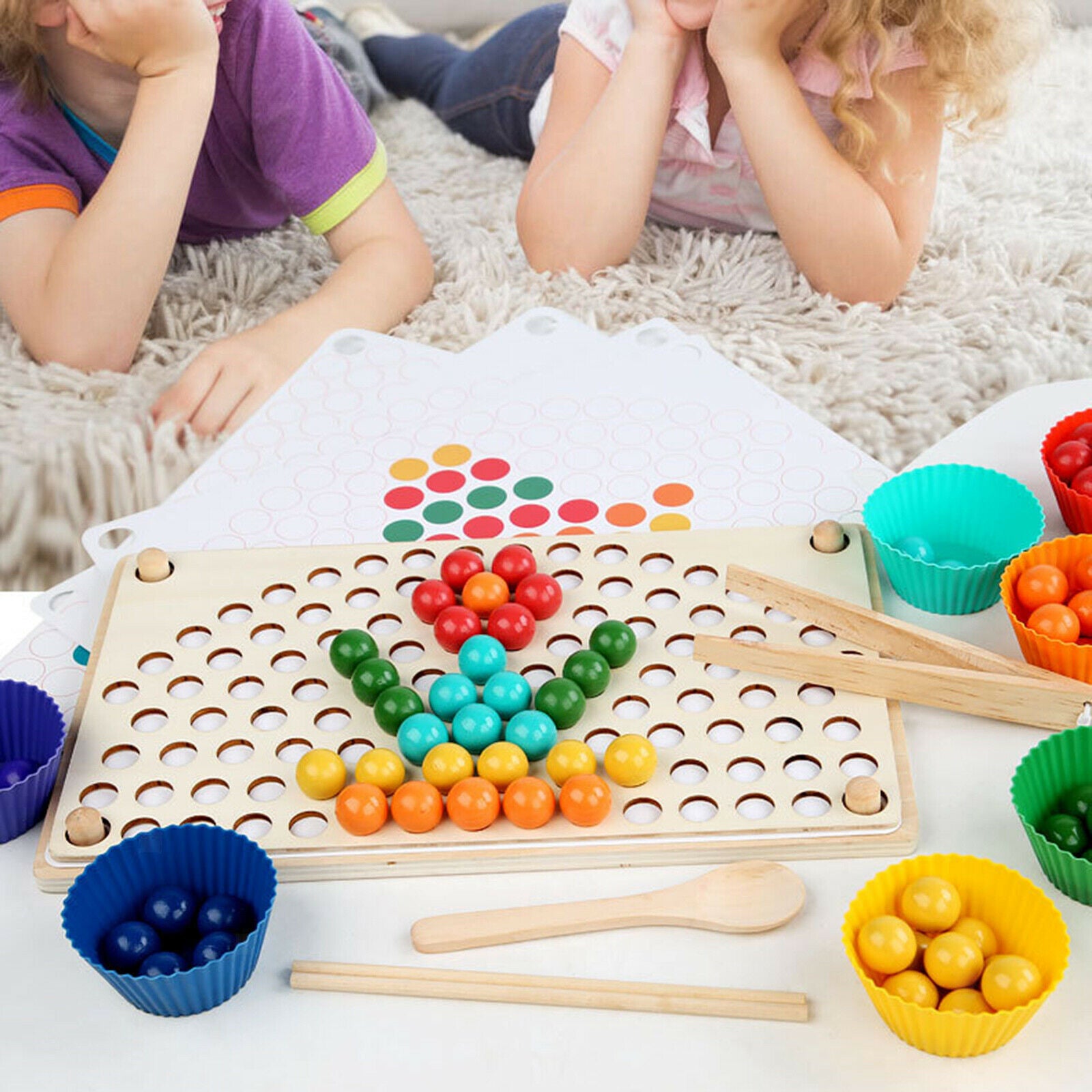 Wooden Beads Game Preschool Educational Color Matching Toys for Toddlers