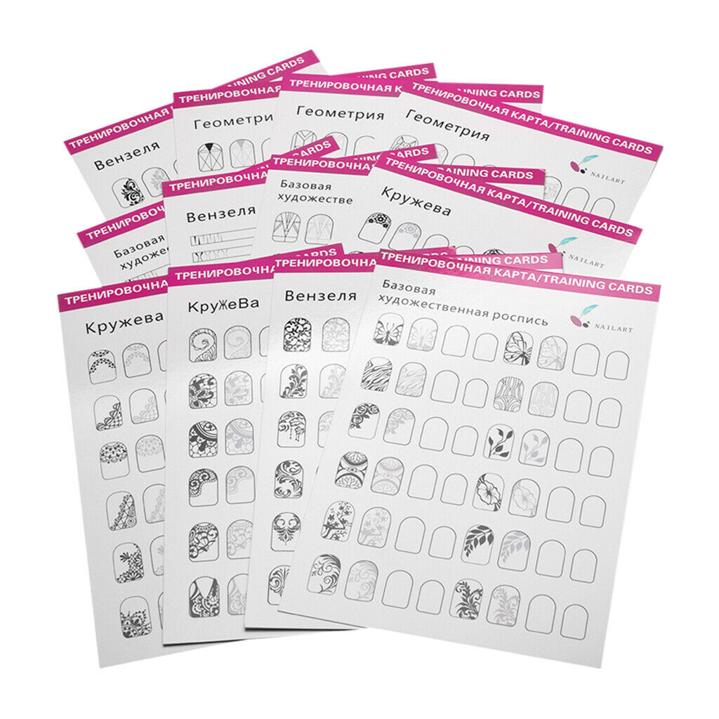 12 Pieces Lines Drawing Nail Art Practice Learning Template Painting Book .