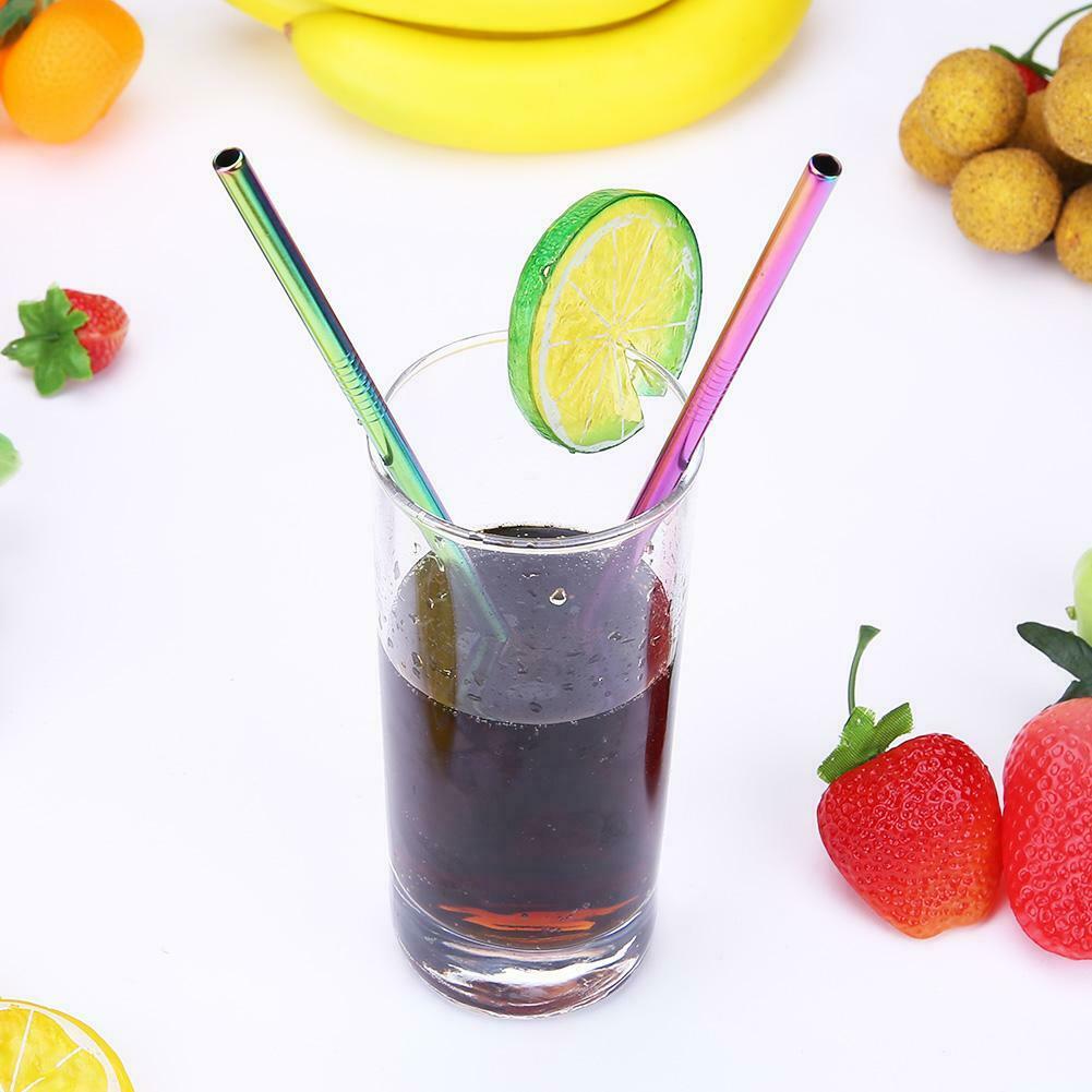 2x Reusable Stainless Steel Metal Drinking Straws +1x Cleaning Brush Home P A#S