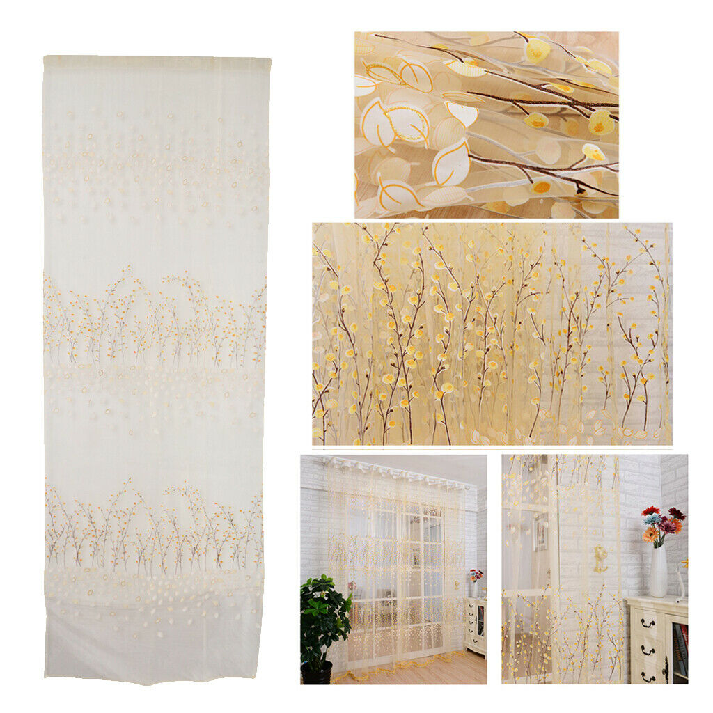 1 Panel Plum blossom Embroidered Voile Blockout Curtains  Yellow_100x270cm