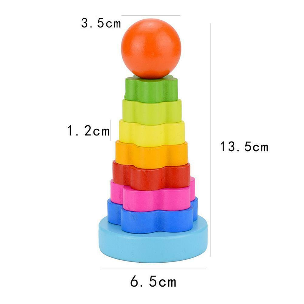 Kids Baby Wooden Toys Stacking Ring Tower Blocks Learning Educational Toys @