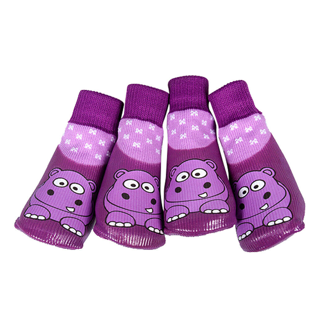 4Pcs Cartoon Hippo Printing Pet Dog Socks Outdoor Waterproof Cotton Sock 2