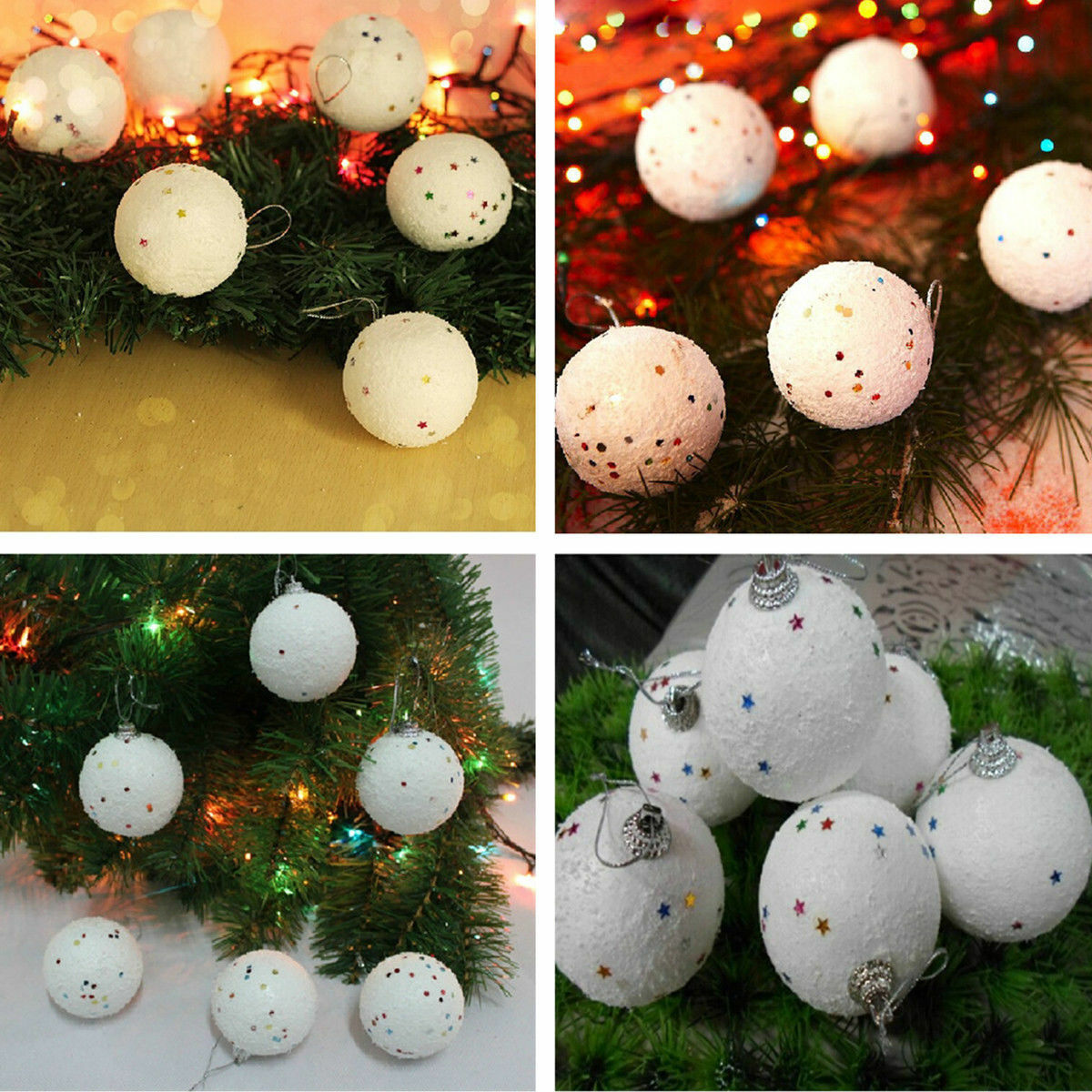 6X White Snowballs Ornaments Christmas Tree Hanging Holiday Party Home De.l8