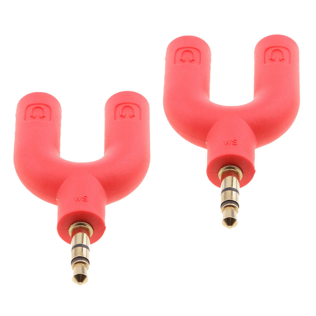 2Pcs 3.5mm Earphone Adapter Plug,U Shape Double Jack Stereo Headphone Splitter