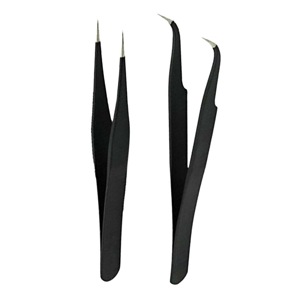 2Pcs Curved+Straight Eyelash Extension Individual False Lash Picker Tweezers