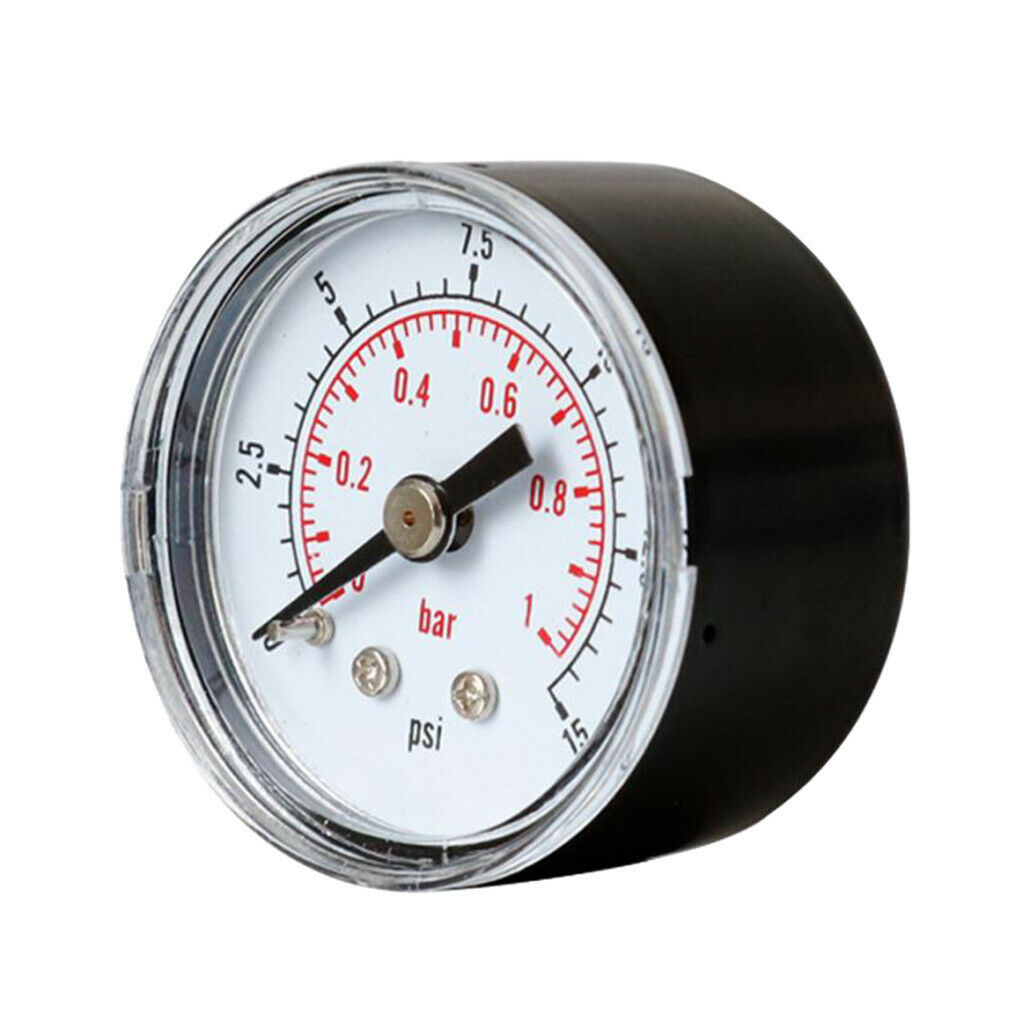 1/8" BSPT 40mm Air Pressure Gauge 0-15 PSI 0-1 Bar Horizontal Back Rear