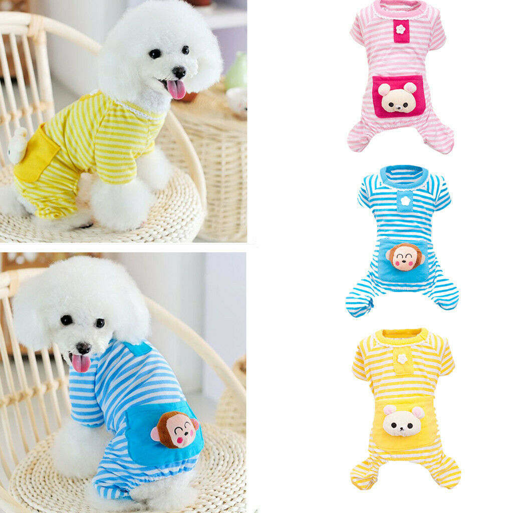 Pet Dog Cat Puppy Soft Striped Pajamas Jumpsuit Coat Clothes Apparel Pink XS
