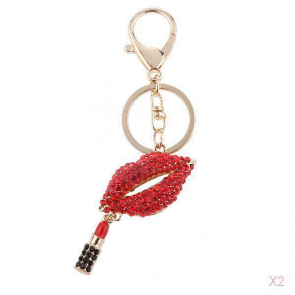 Lips Lipstick Rhinestone Pendant Keychain Women Gift Accessories Red