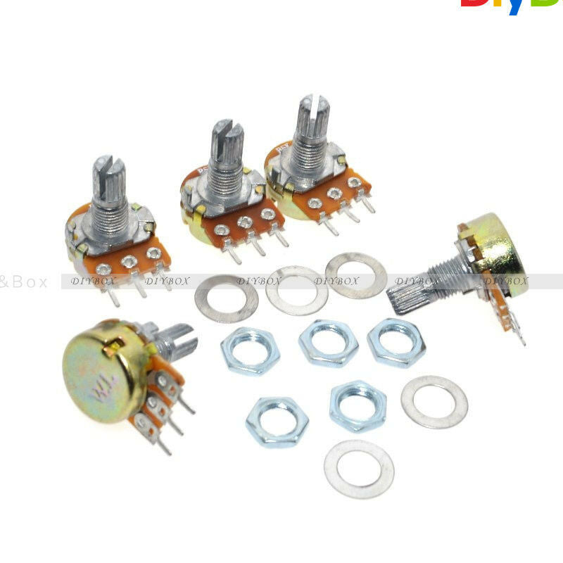 5PCS B20K OHM Linear Taper Rotary Potentiometer 15MM Shaft 3 Pin with Nuts