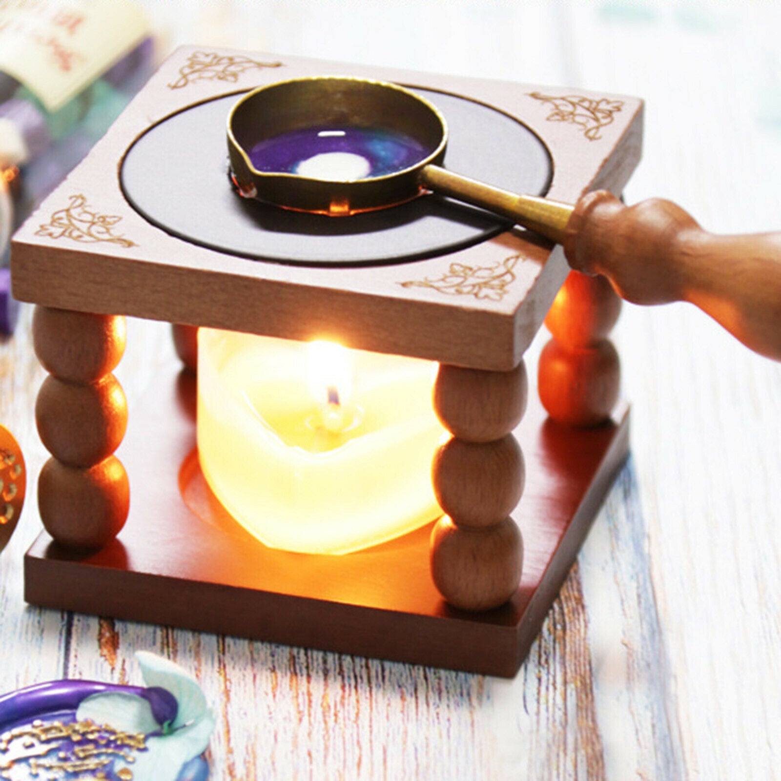 Wax Seal Furnace Set Wooden Wax Seal Warmer Heat Resistant Spoon Beads