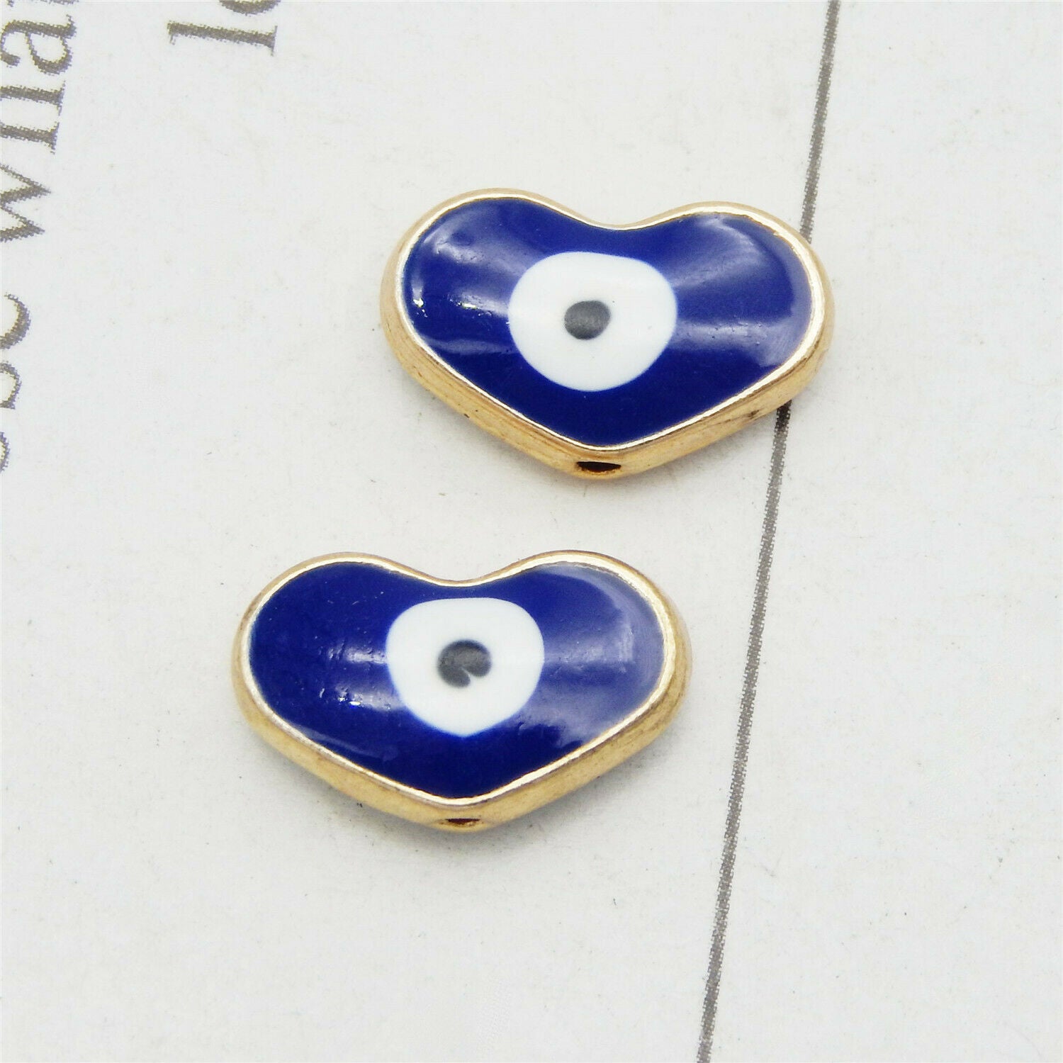 12 Enamel Turkish Evil Eye Heart Spacer Loose Bead Bracelet Craft Jewelry 5*14mm