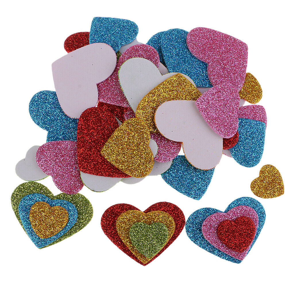200 Pcs Heart Glitter Foam Wall Stickers for Kids Nursery Living Room Decor