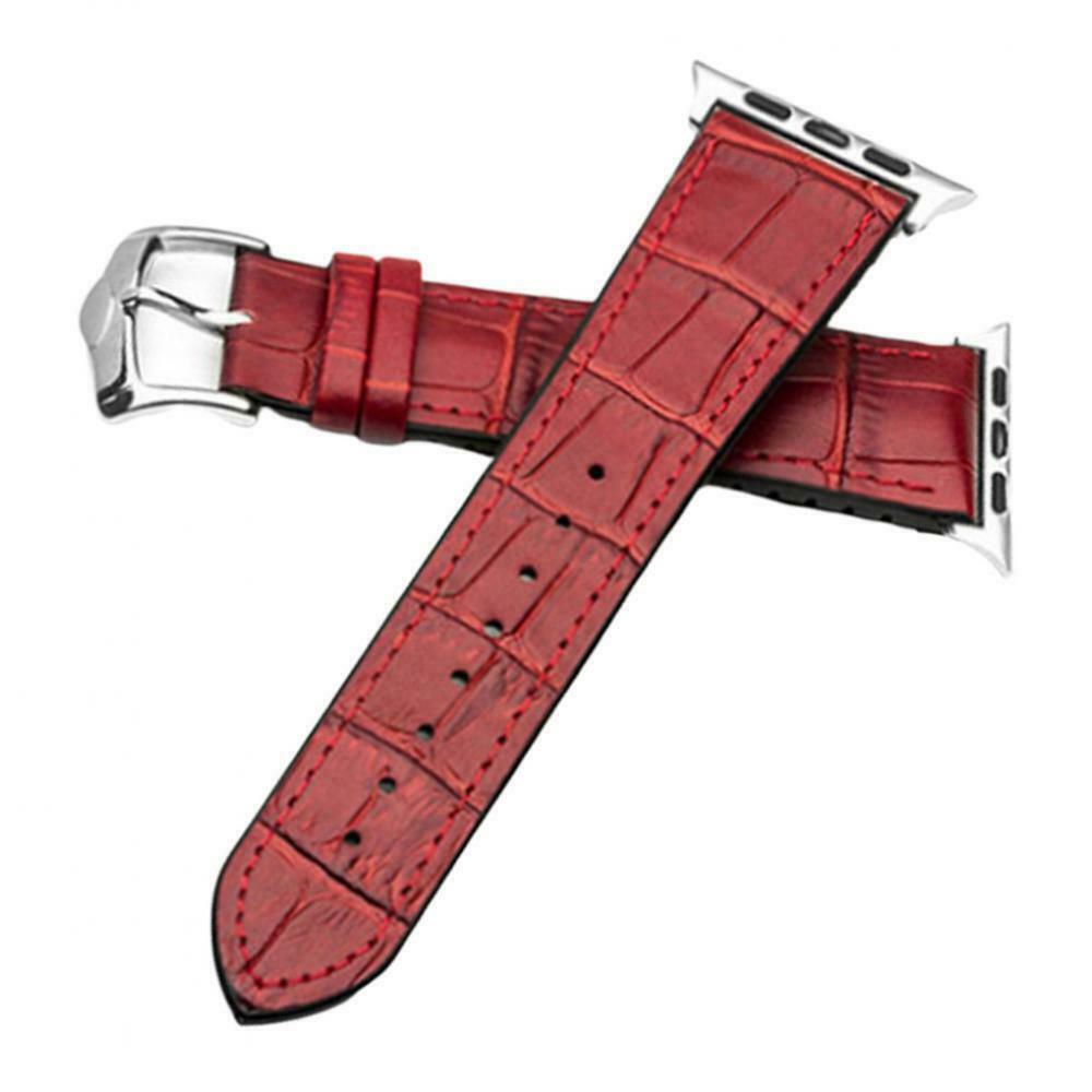 Leather Rubber Wrist Watch Strap Band Replacement Wristband 42mm Red