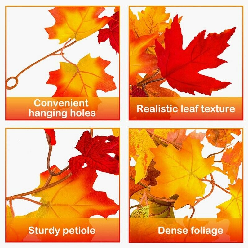 1X(2 Pcs Artificial Autumn Maple Leaves Garland, Fall Hanging Plant for Home9I8)