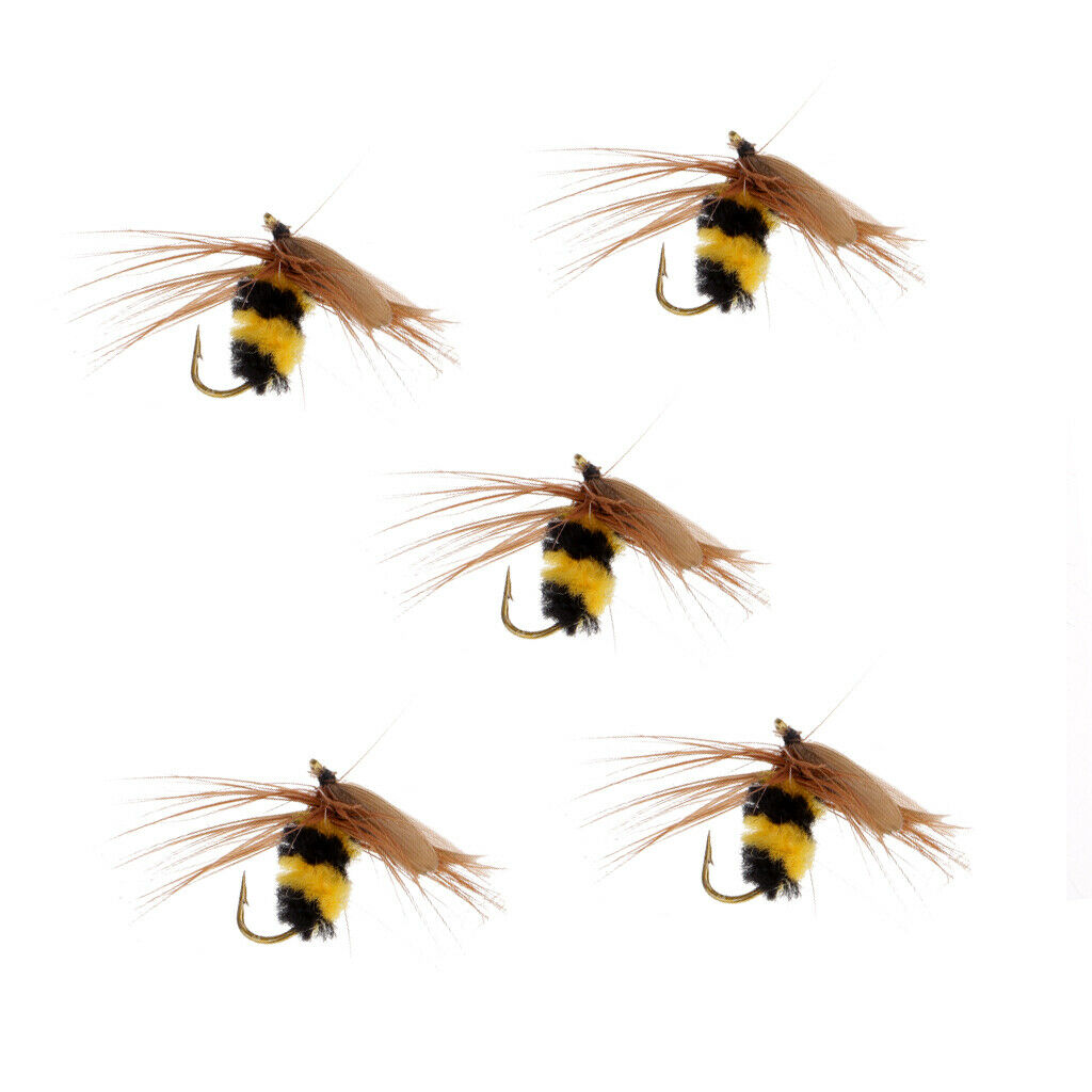 5Pcs Bumble Bee Fly Fishing Flies Trout Bass Bumble Bee Flies Lures Bait Bee