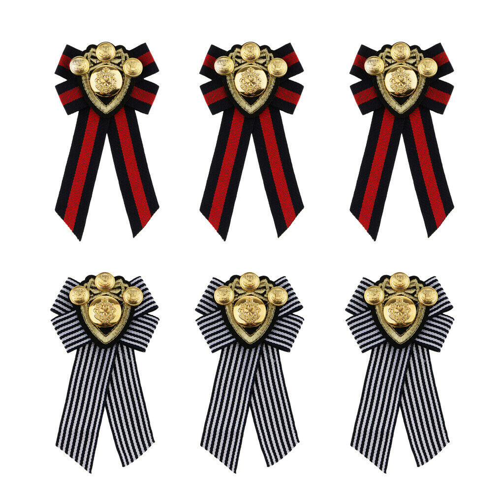 6 Pieces Retro Pre-tied Bowknot Brooch Fabric Bow Tie Men Wome British Badge
