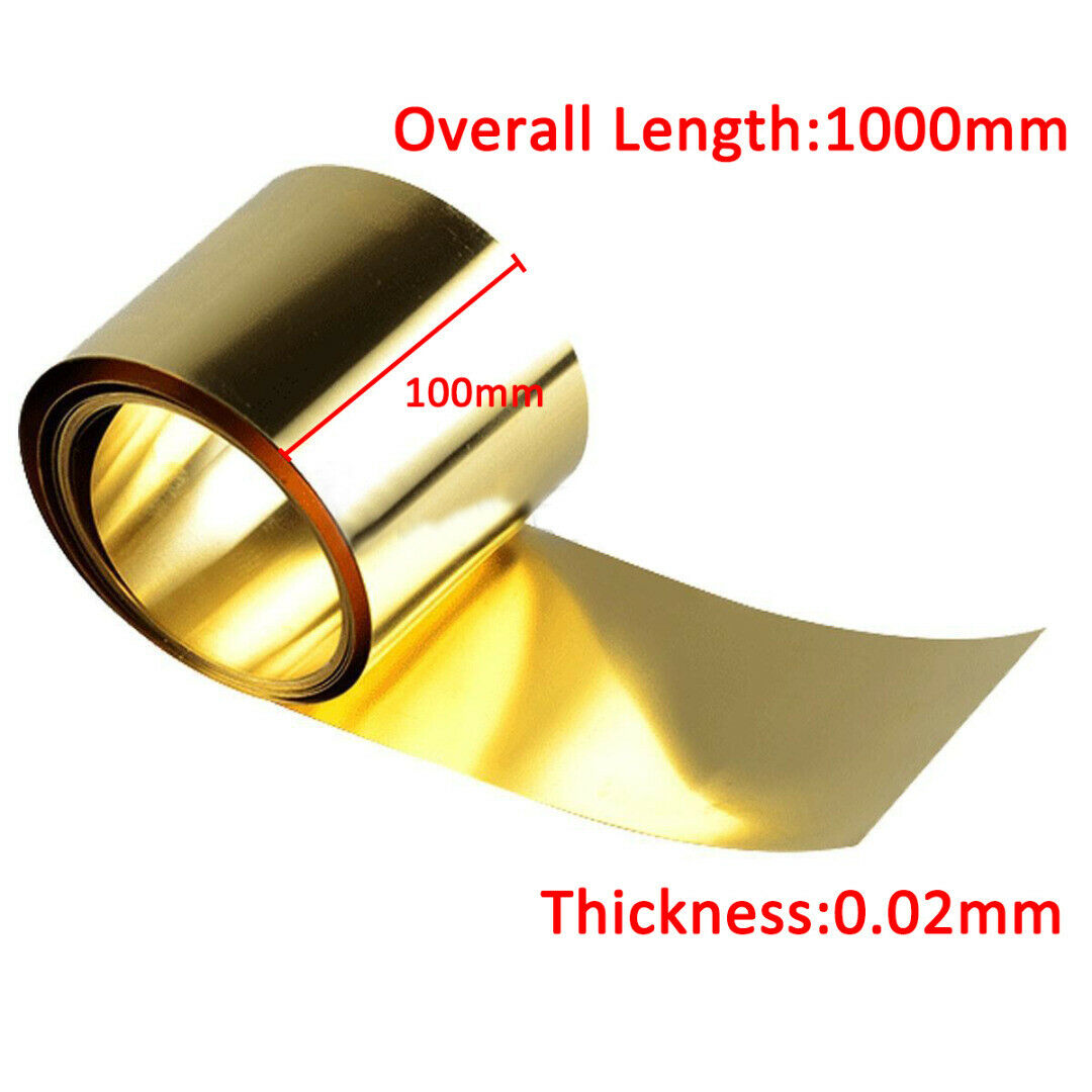 1 Meter Brass Metal Thin Sheet Foil Plate Width 100mm Thick 0.02mm