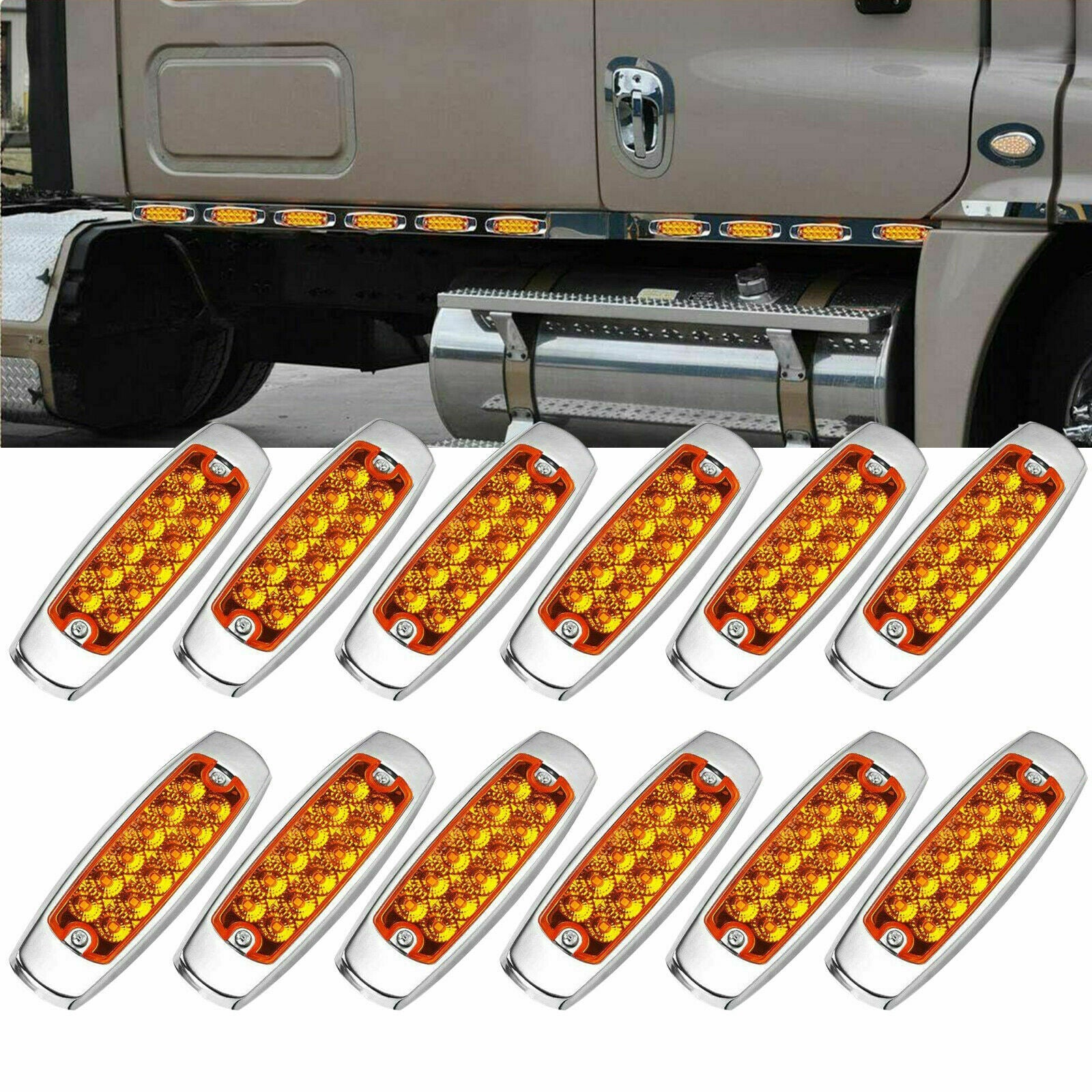 12 PCS Amber Side Marker Light Clearance 12-LED Truck Trailer For Peterbilt 12V